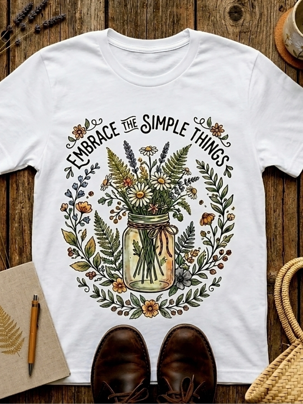 Embrace the Simple Things Wildflower Tee • Rustic Botanical T‑Shirt Cottagecore